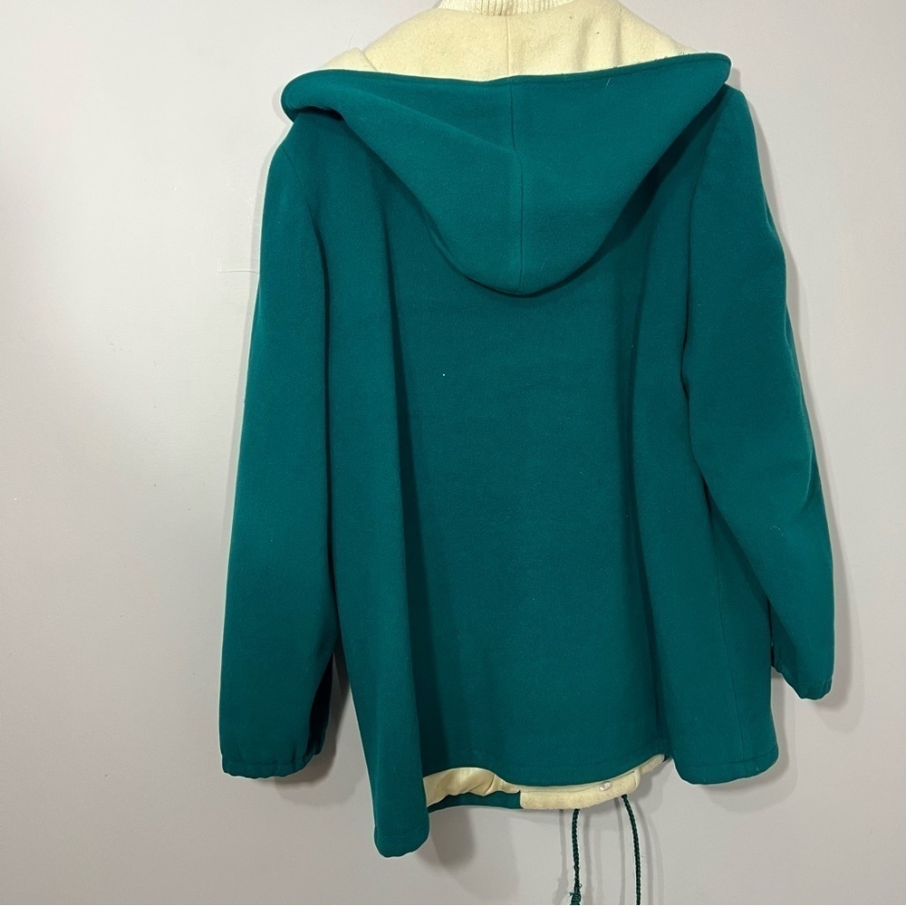 Vintage Green Wool Hooded Jacket Indie Hipster Retro Vest Pea Coat Cottagecore - Picture 13 of 16